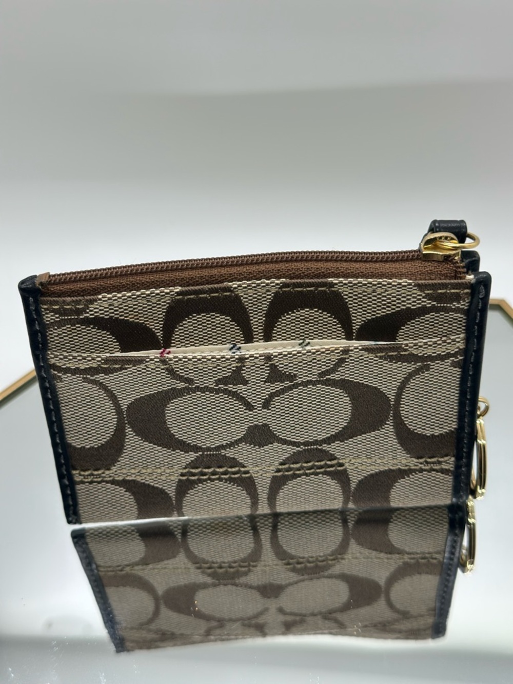 Coach Tattersall Signature Canvas Card Case with Black Trim - Picture 3 of 6